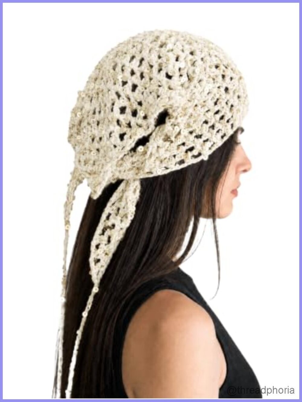 Women's Sequin Crochet Bandana Head Scarf Boho Triangle Hair Wrap Tie Back - Picture 1 of 5